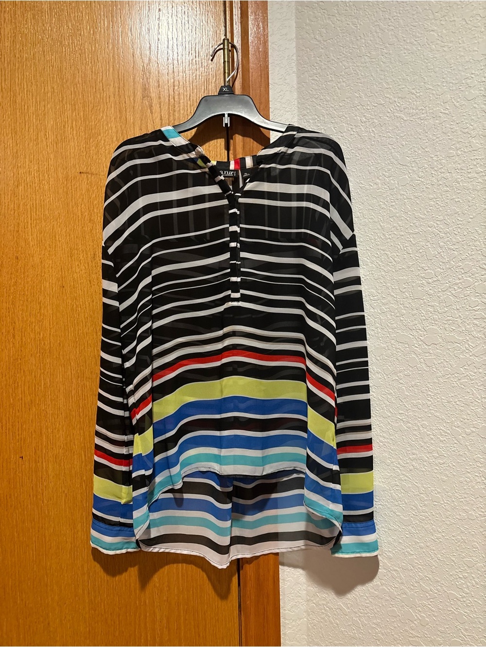 Striped Black Long Sleeve Top with Multicolor Stripes
